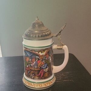 Vintage Beer Stein with Pewter Lid